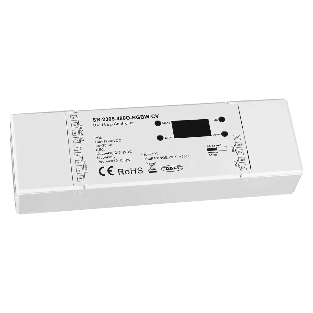 4-channel DALI DT6 LED dimmer with master function, RGBW, constant voltage 12-36VDC, max. 720W