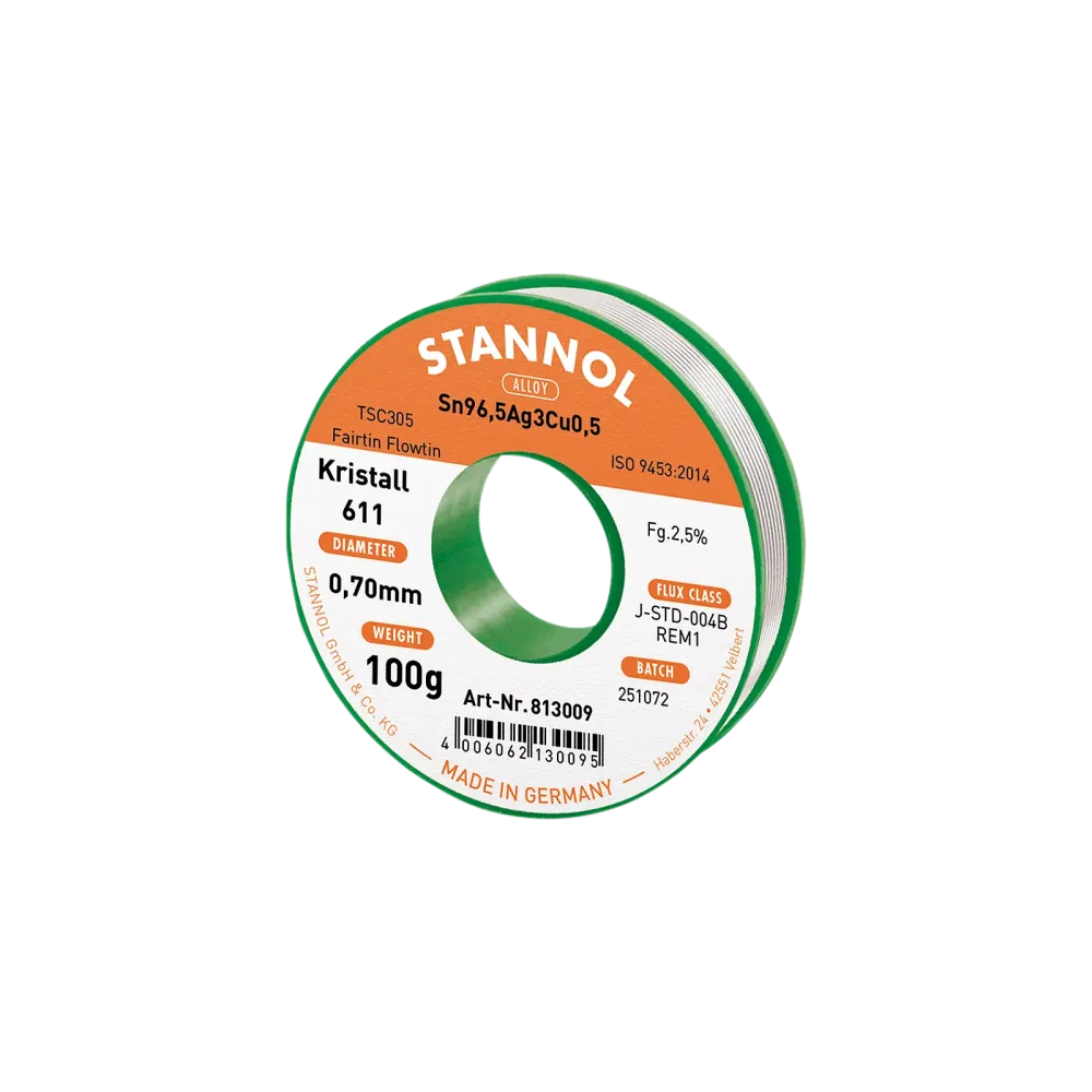 Solder wire crystal 611, Sn96,5Ag3Cu0,5 - FLOWTIN TSC305 - Fairtin, 0.7mm, 100g