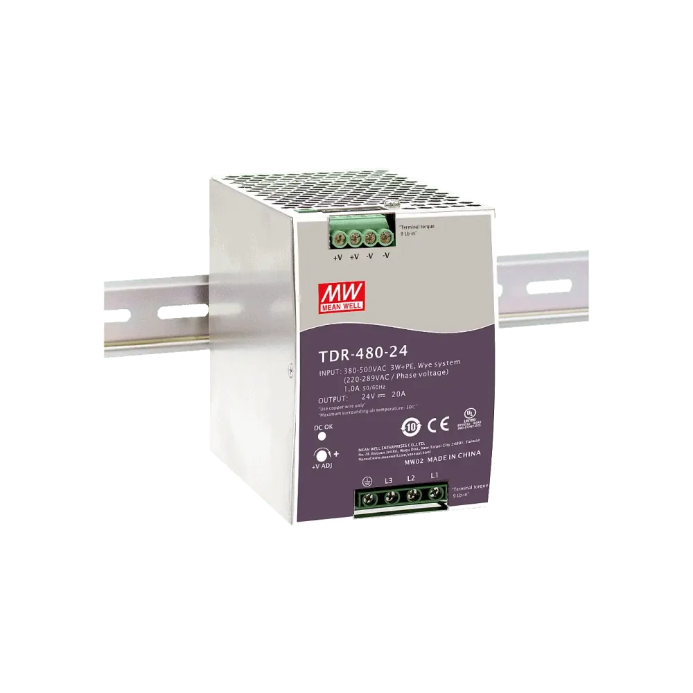 480W DIN rail power supply 48V/10A, 3-phase