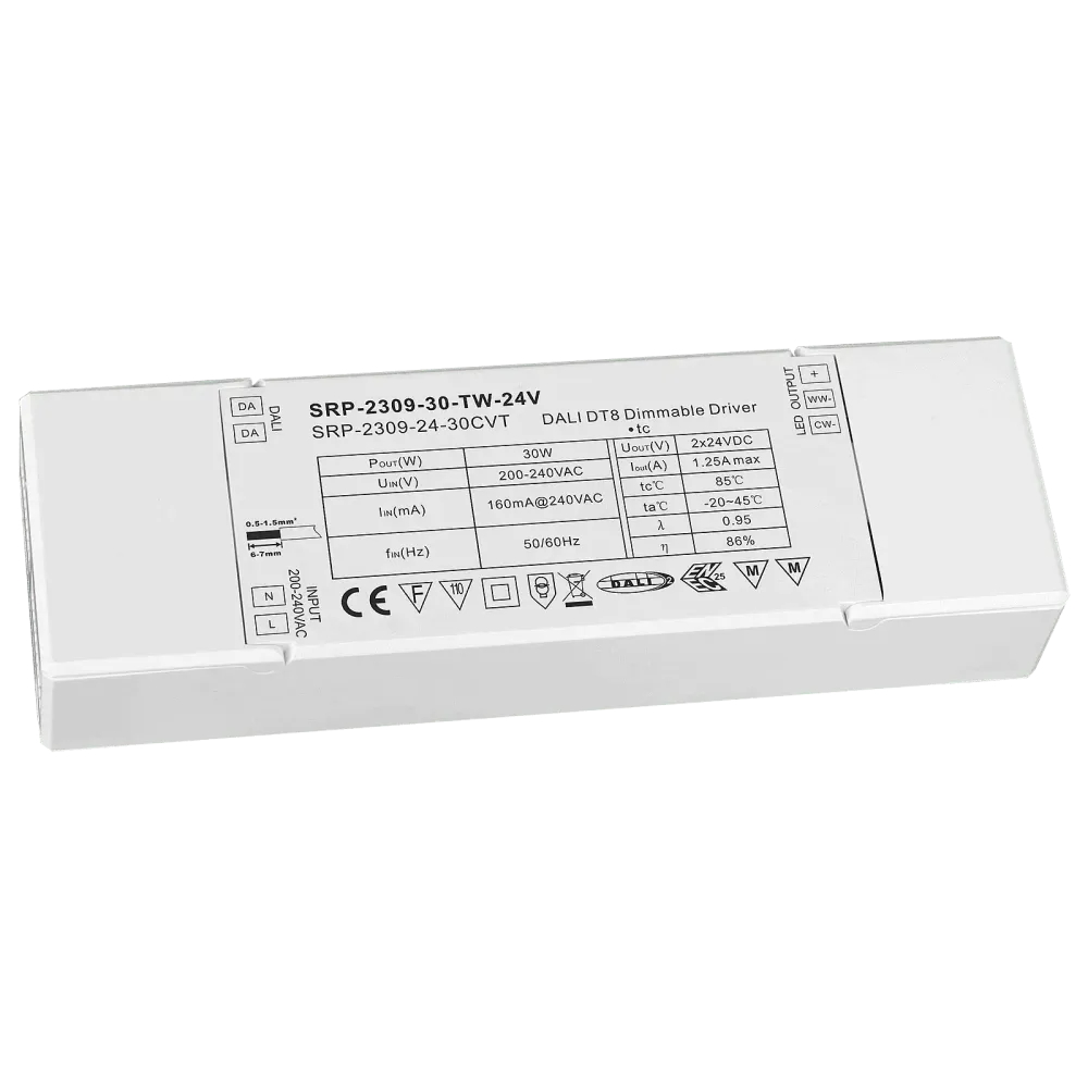 30W DALI2 DT8, Tunable white, 24Vdc constant voltage LED driver