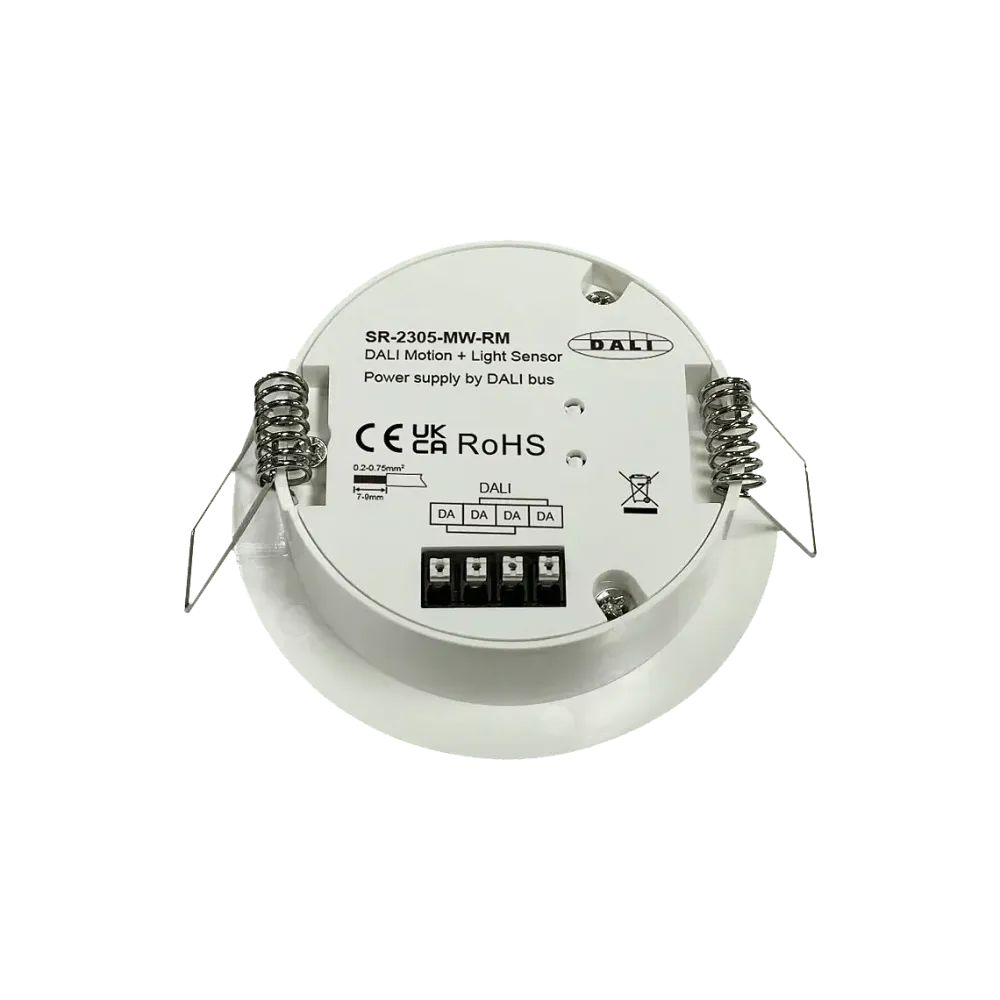 DALI2 and D4i recessed ceiling MW motion detector and brightness sensor