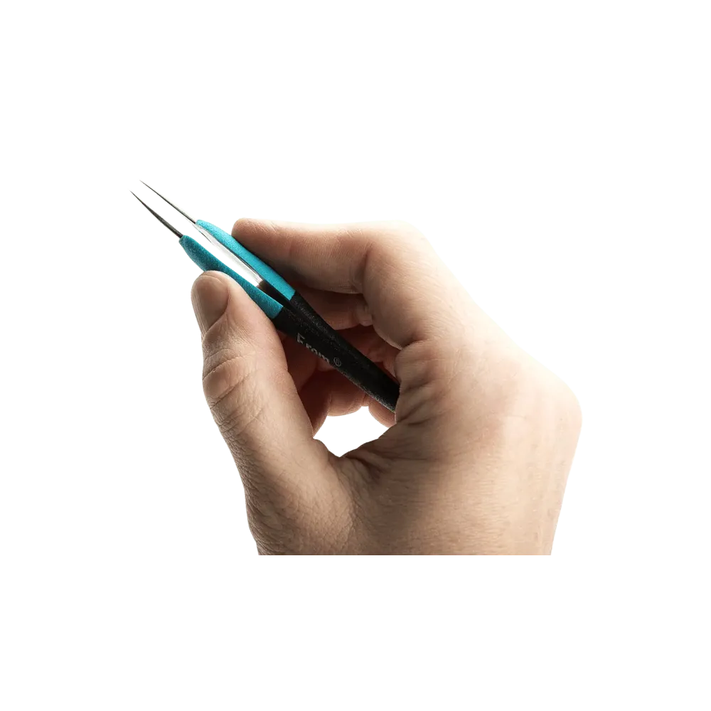 Ergonomic precision tweezers with straight, very fine tips