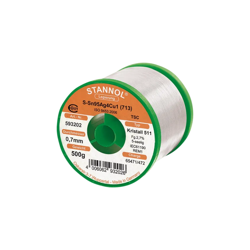 Solder wire crystal 511, Sn95,5Ag3,8Cu0,7 - TSC, RE M1, 0.7mm, 500g