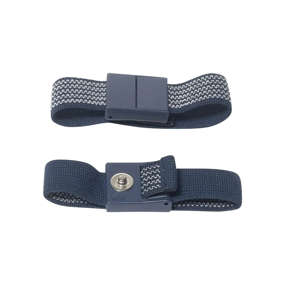 ESD contact wrist strap suitable for 3-4 mm push button, blue