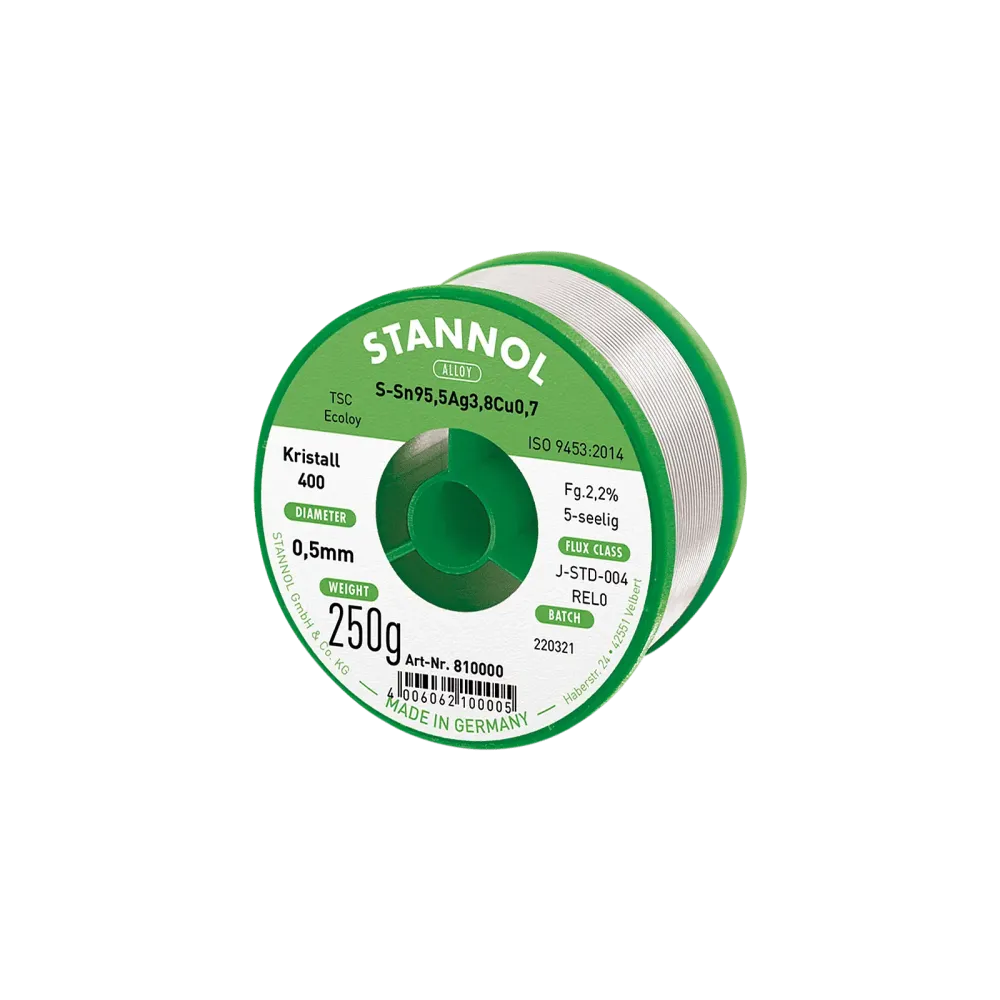 Solder wire Kristall 400, Sn95,5Ag3,8Cu0,7 - TSC, RE L0, 0.5mm, 250g