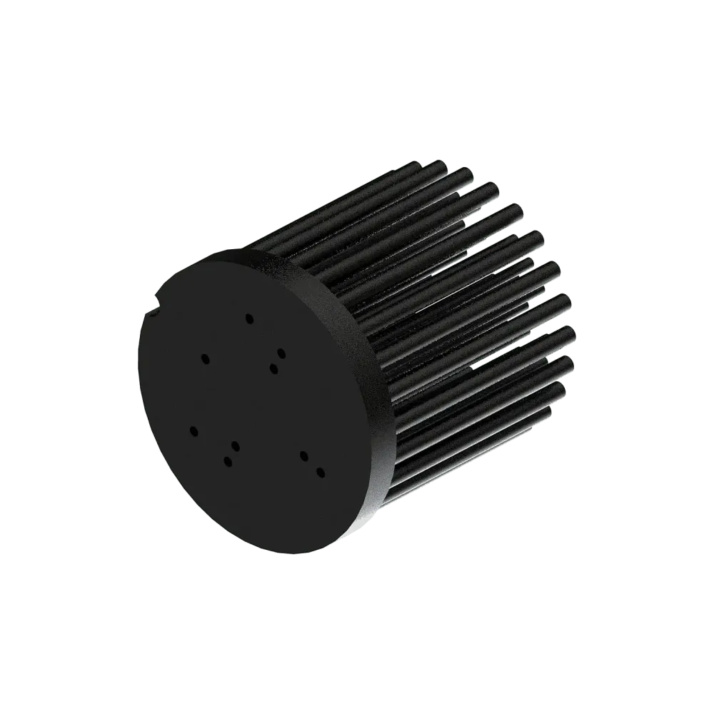 LED pin fin heat sink, ø67mm, H 68mm, Base 8mm, Zhaga&Philips holes, Black