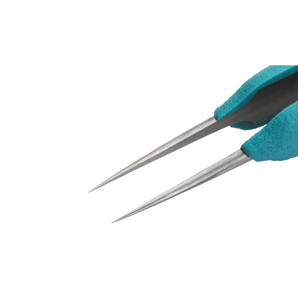 Ergonomic precision tweezers with straight, very fine tips