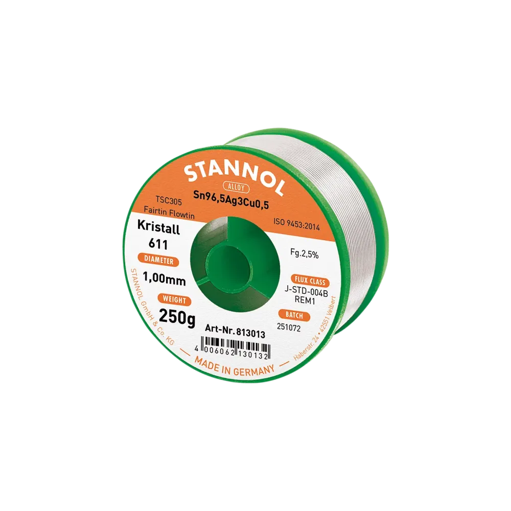 Solder wire crystal 611, Sn96,5Ag3Cu0,5 - FLOWTIN TSC305 - Fairtin, 1mm, 250g
