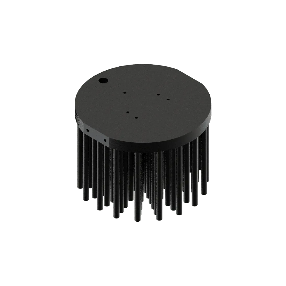 LED pin fin heat sink, ø111mm, H 80mm, Base 10mm, Zhaga holes, Black