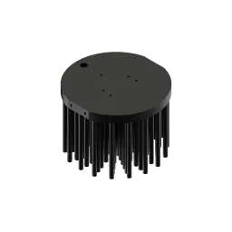 LED pin fin heat sink, ø111mm, H 80mm, Base 10mm, Zhaga holes, Black