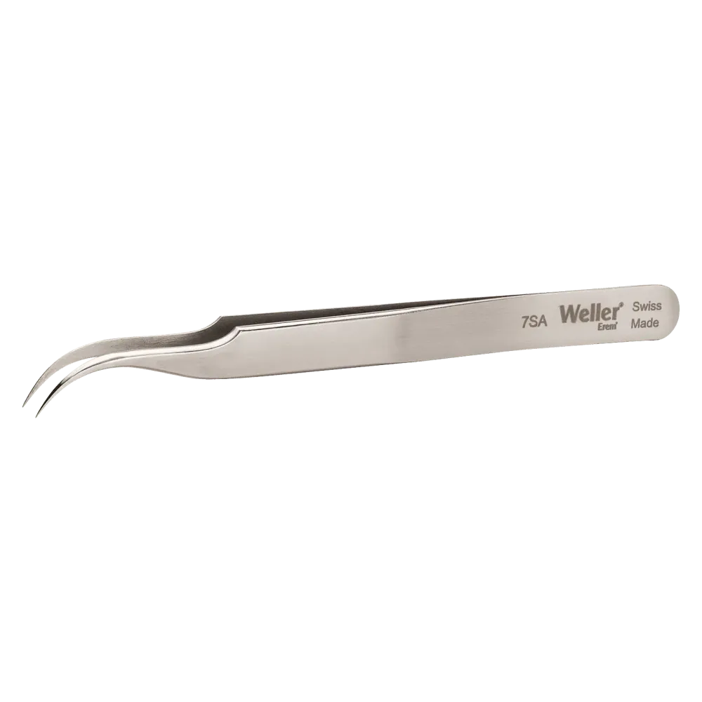 Precision tweezers curved, recessed, with fine tips