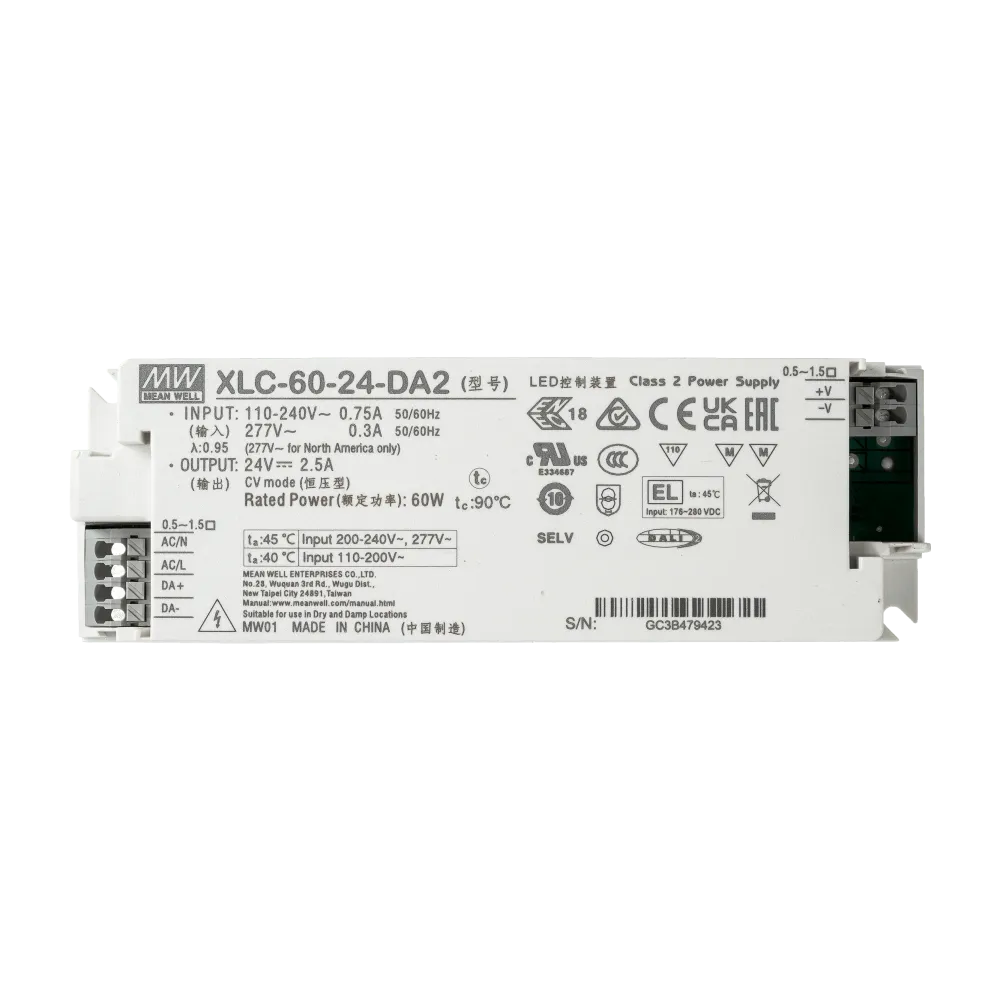 60W LED control gear 900mA to 1700mA/9V...54V, DALI2, AC Push