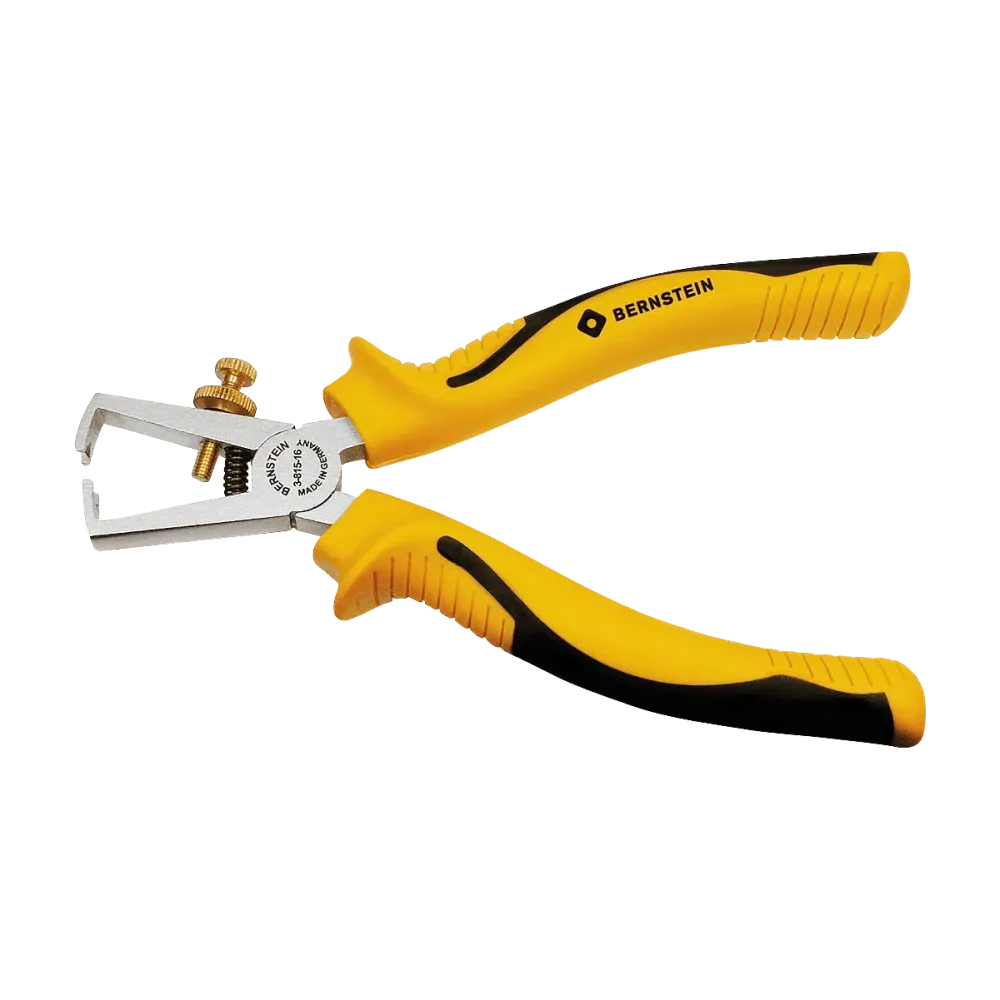 Stripping pliers with adjusting screw and compression spring