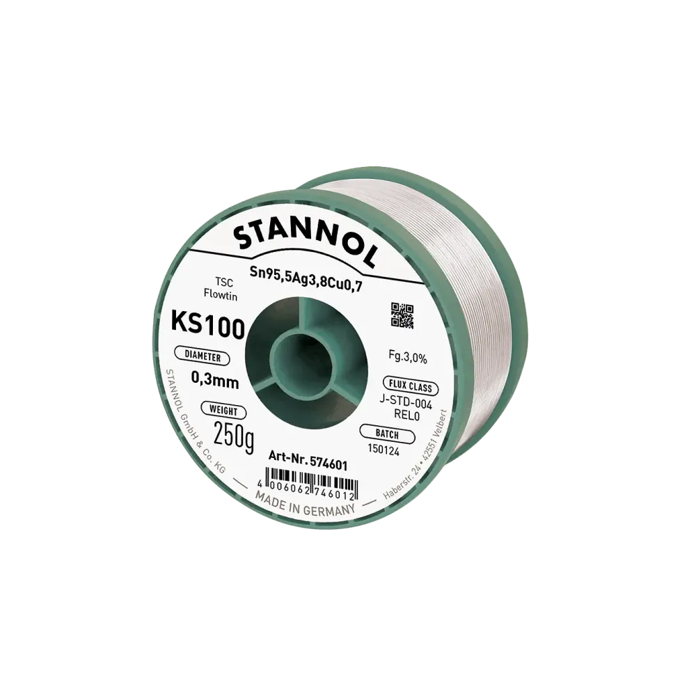Solder wire KS100, Sn95,5Ag3,8Cu0,7 - FLOWTIN TSC, RE L0, 0.3mm, 250g