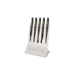 ESD plastic precision tweezers set 5 pcs; holder steel ESD 7035 coated