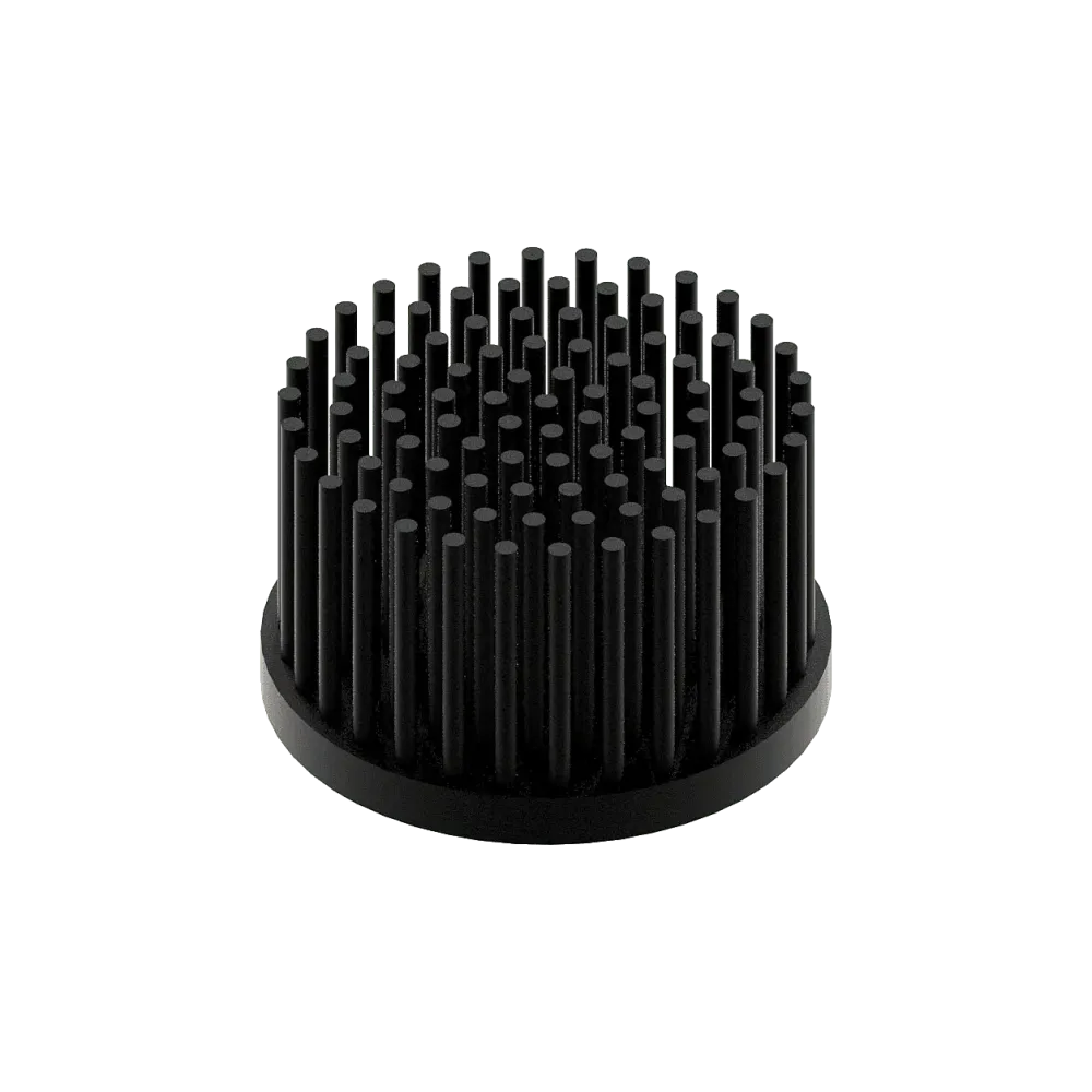 LED pin fin heat sink, ø50mm, H 30mm, Base 5mm, Black anodized