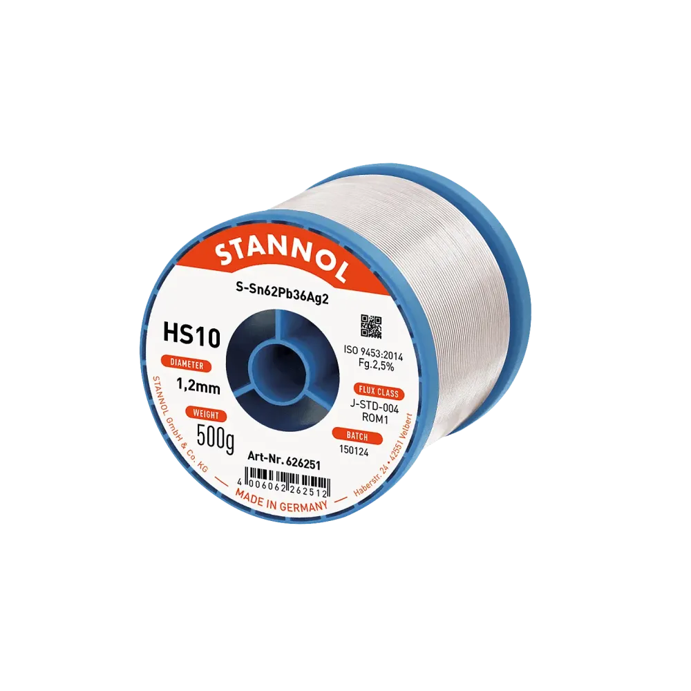 Filo per saldatura HS10, Sn62Pb36Ag2, RO M1, 1.2mm, 500g