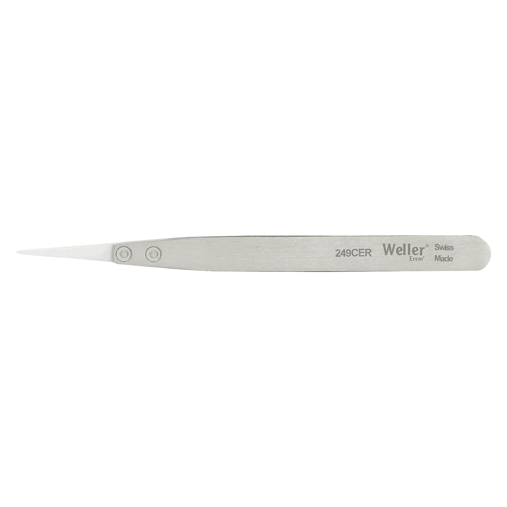 Precision tweezers with ceramic tip and finger profile for a secure grip