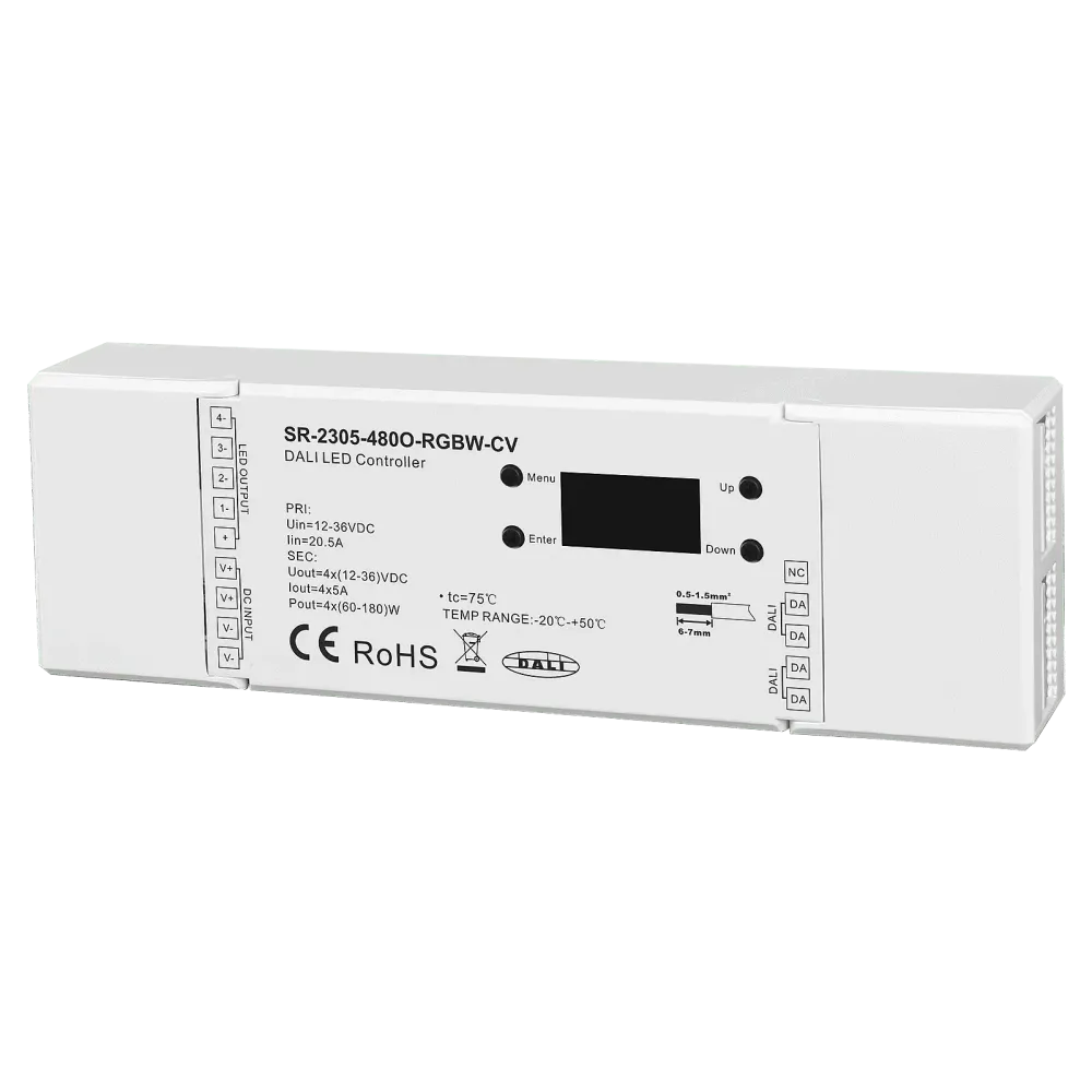 4-channel DALI DT6 LED dimmer with master function, RGBW, constant voltage 12-36VDC, max. 720W