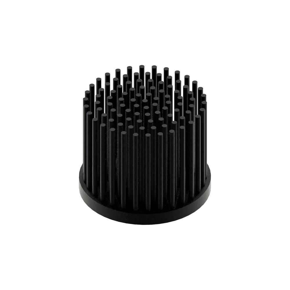 LED pin fin heat sink, ø50mm, H 40mm, Base 5mm, Black anodized