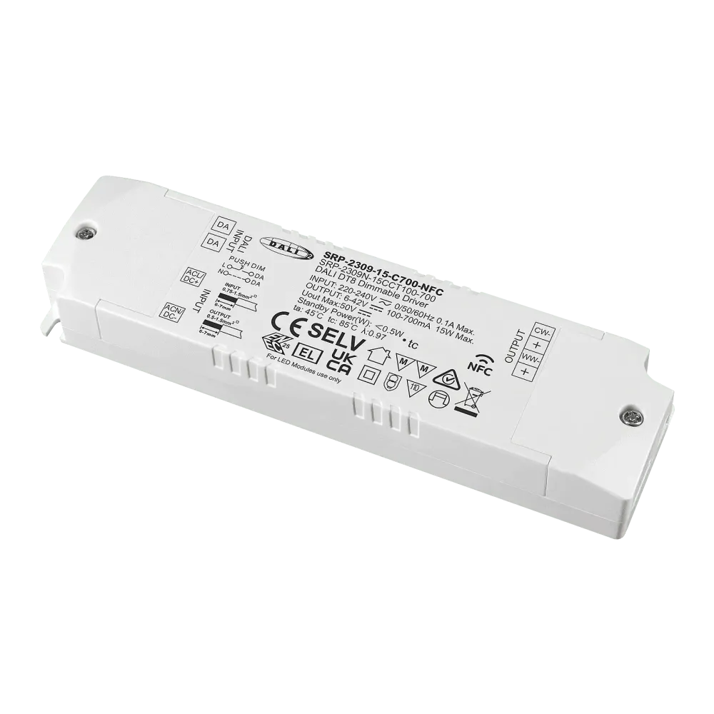 15W DALI2 DT8, Tunable white, constant current LED driver, NFC