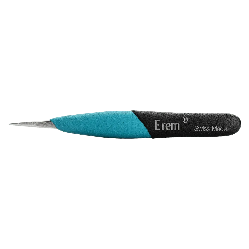 Ergonomic, very robust precision tweezers with straight, strong tips