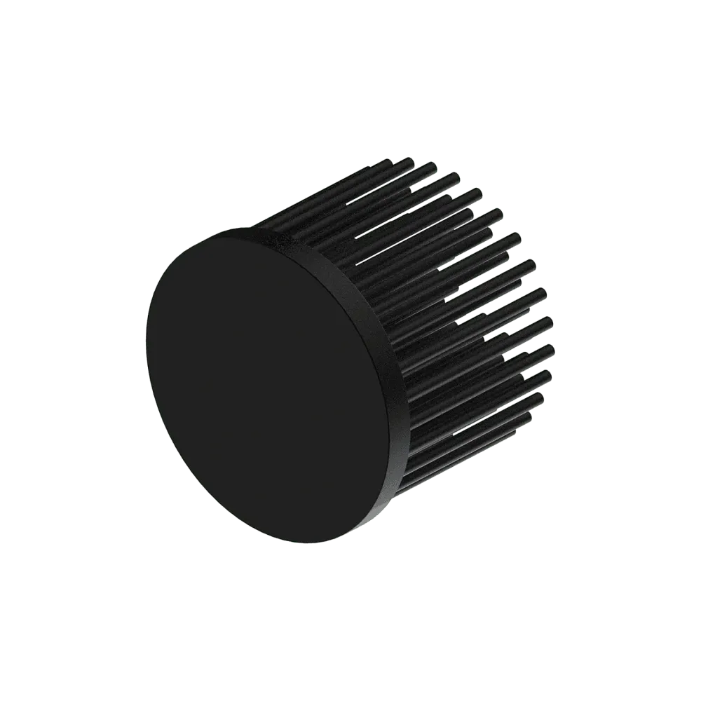 LED pin fin heat sink, ø50mm, H 40mm, Base 5mm, Black anodized
