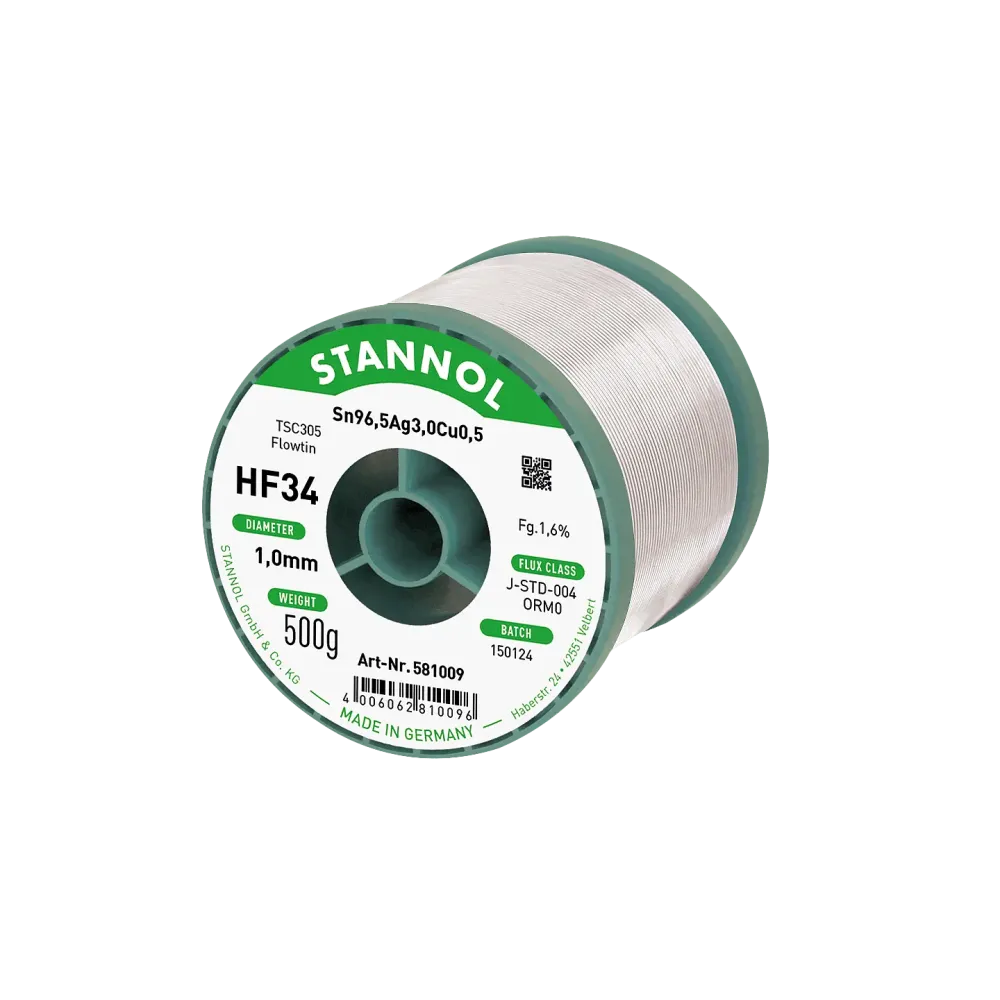 Solder wire HF34, Sn96,5Ag3Cu0,5 - FLOWTIN TSC305, OR M0, 1mm, 500g