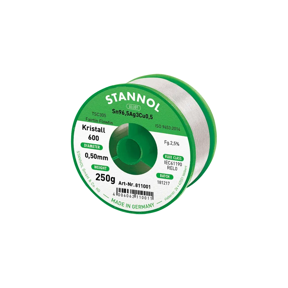 Solder wire crystal 600, Sn96,5Ag3Cu0,5 - FLOWTIN TSC305 - Fairtin, 0.5mm, 250g