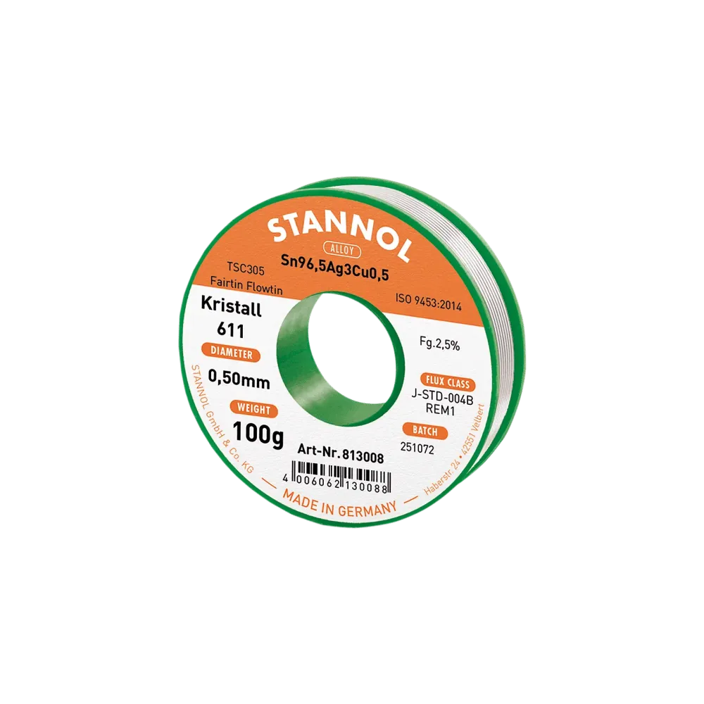 Solder wire crystal 611, Sn96,5Ag3Cu0,5 - FLOWTIN TSC305 - Fairtin, 0.5mm, 100g