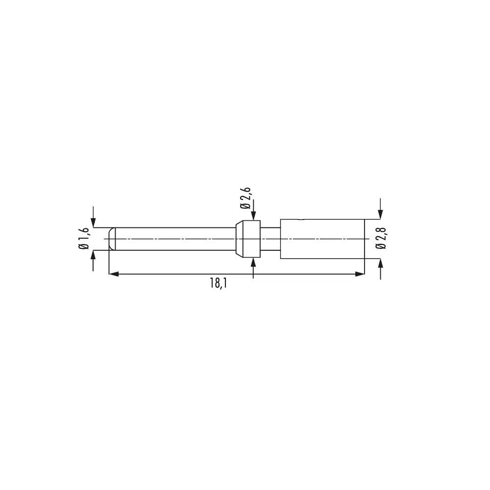 M16 crimping pin 1.6mm, turned 7.010.981.601