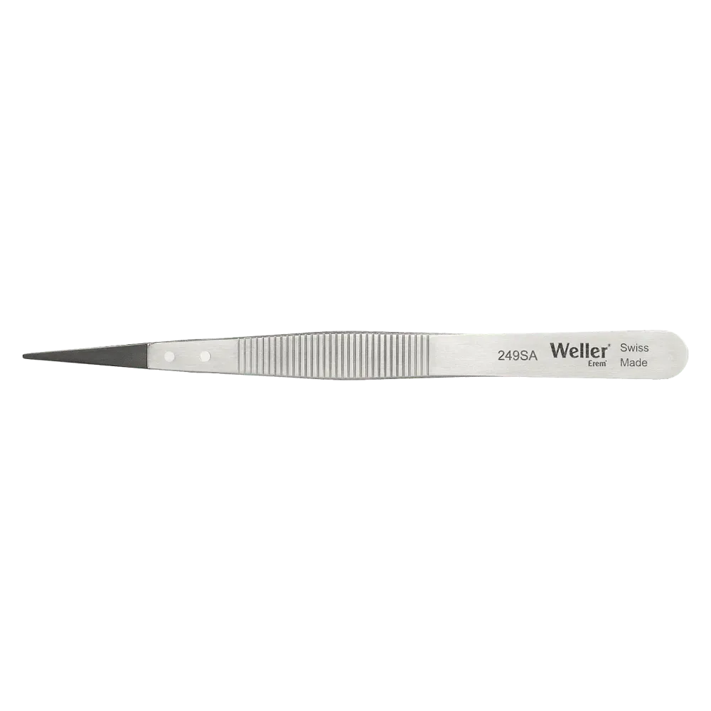 Precision tweezers with pointed plastic tips (PPS) and serrated finger grip