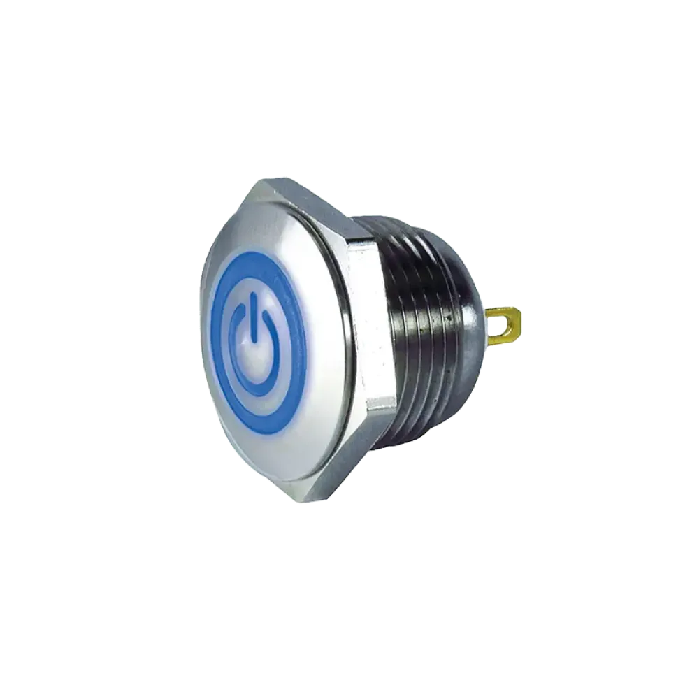 Illuminated Pushbutton switch with power imprint, blue