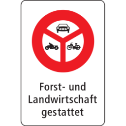 Prohibited for motor vehicles, motorcycles, and motorized bicycles, forestry and agriculture allowed