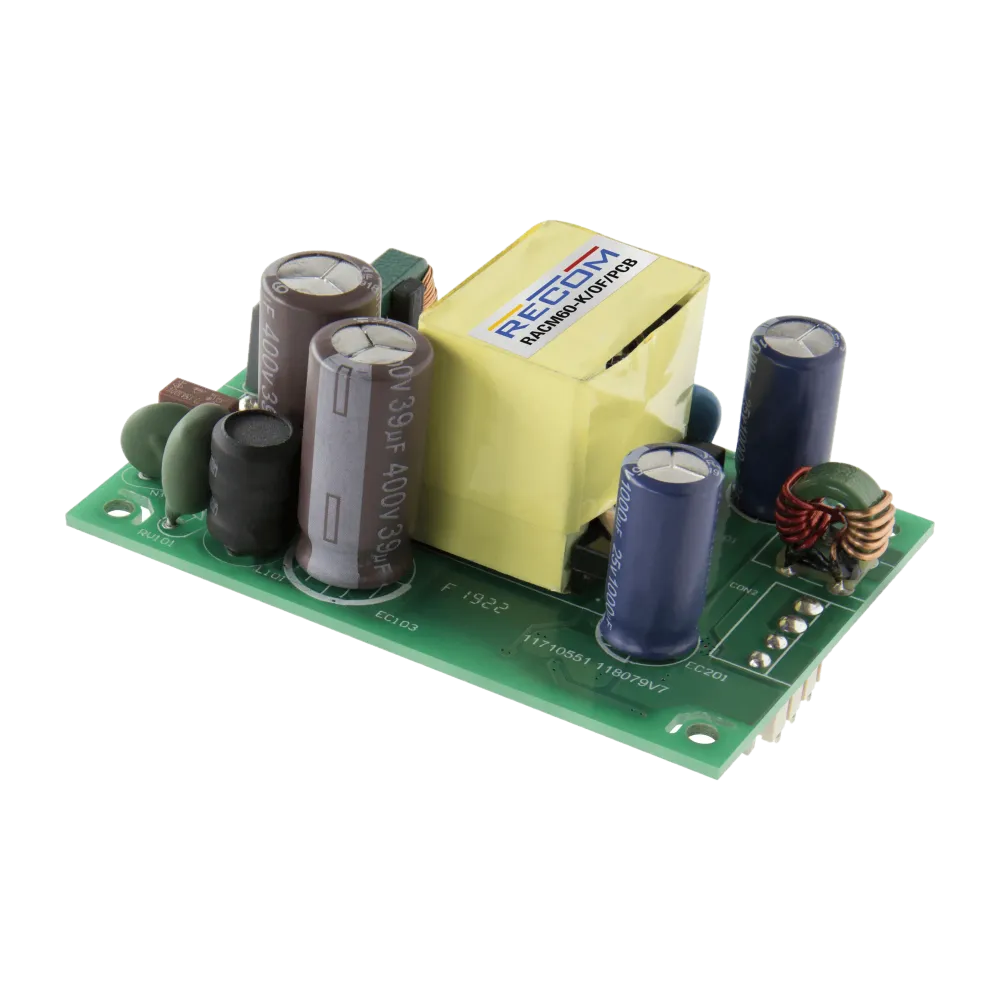60W AC/DC power supply unit, PCB mounting, 12V/5A