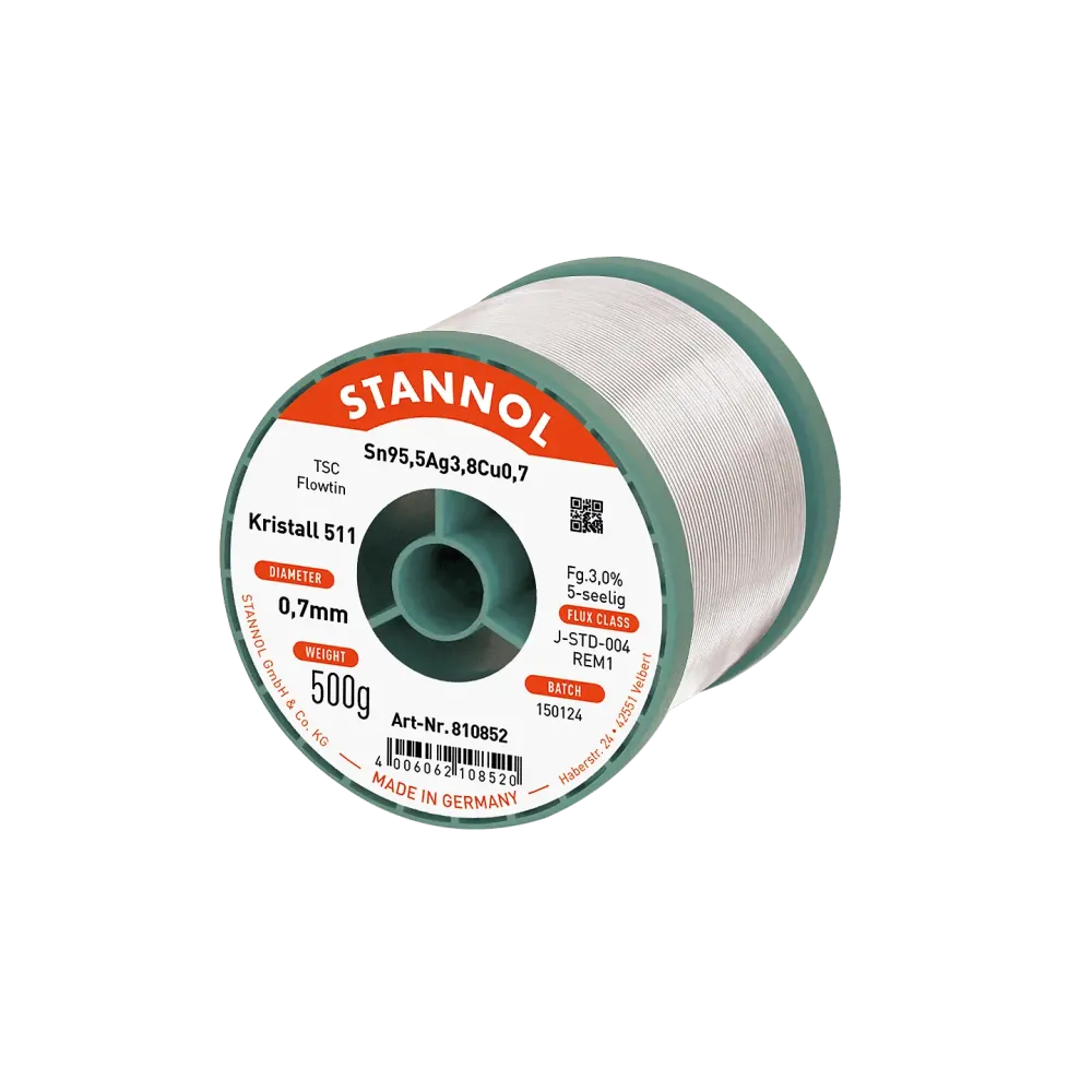 Solder wire crystal 511, Sn95,5Ag3,8Cu0,7 - FLOWTIN TSC, RE M1, 0.7mm, 500g