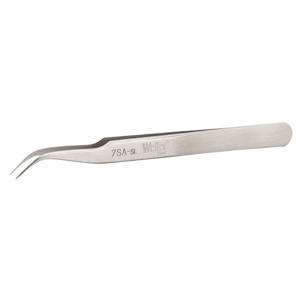 Precision tweezers curved, recessed, with fine tips