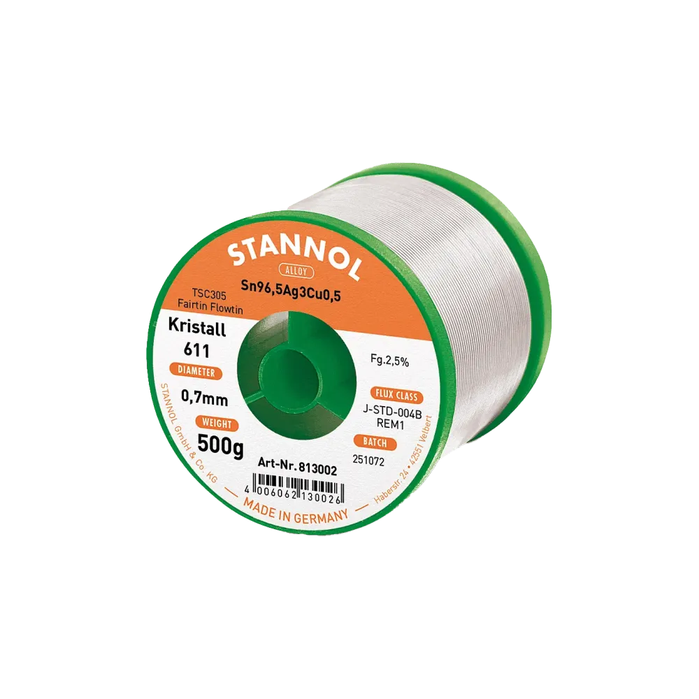 Solder wire crystal 611, Sn96,5Ag3Cu0,5 - FLOWTIN TSC305 - Fairtin, 0.7mm, 500g