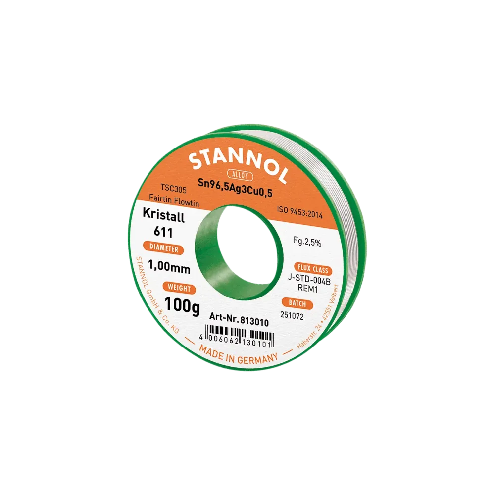 Solder wire crystal 611, Sn96,5Ag3Cu0,5 - FLOWTIN TSC305 - Fairtin, 1mm, 100g