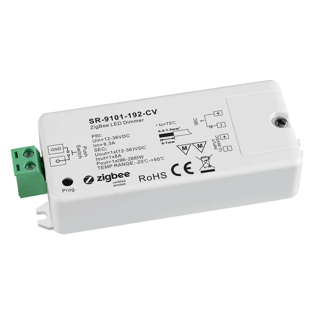 1 channel ZIGBEE 3.0 / LV-PUSH LED dimmer, constant voltage 12-36VDC, max. 288W