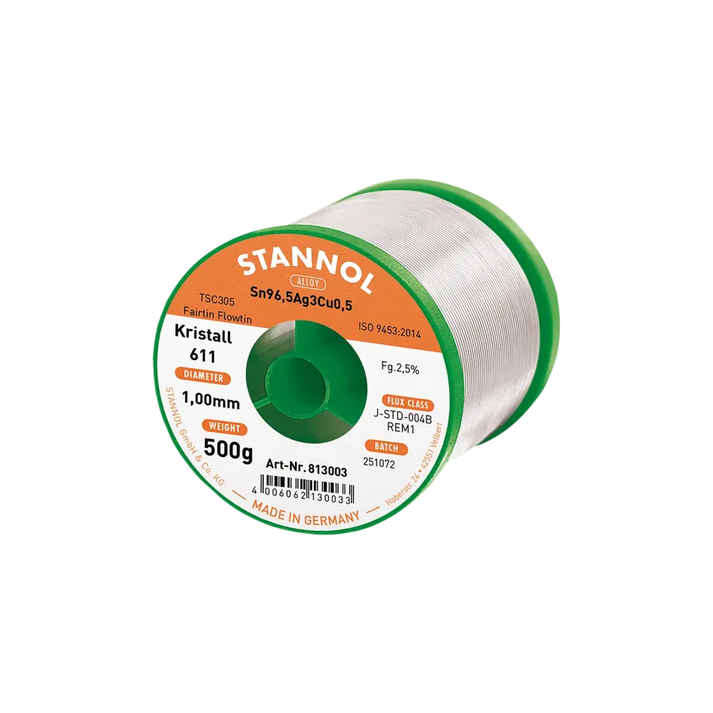 Solder wire crystal 611, Sn96,5Ag3Cu0,5 - FLOWTIN TSC305 - Fairtin, 1mm, 500g