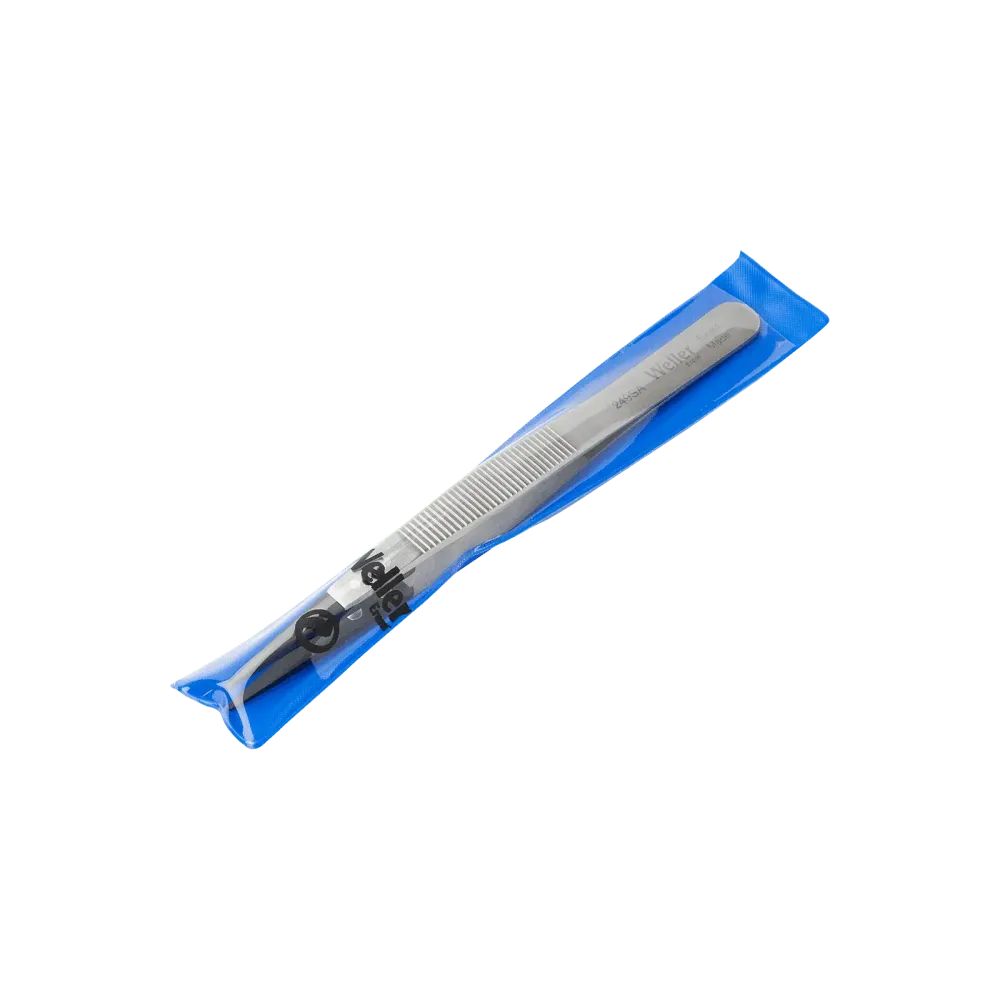 Precision tweezers with pointed plastic tips (PPS) and serrated finger grip