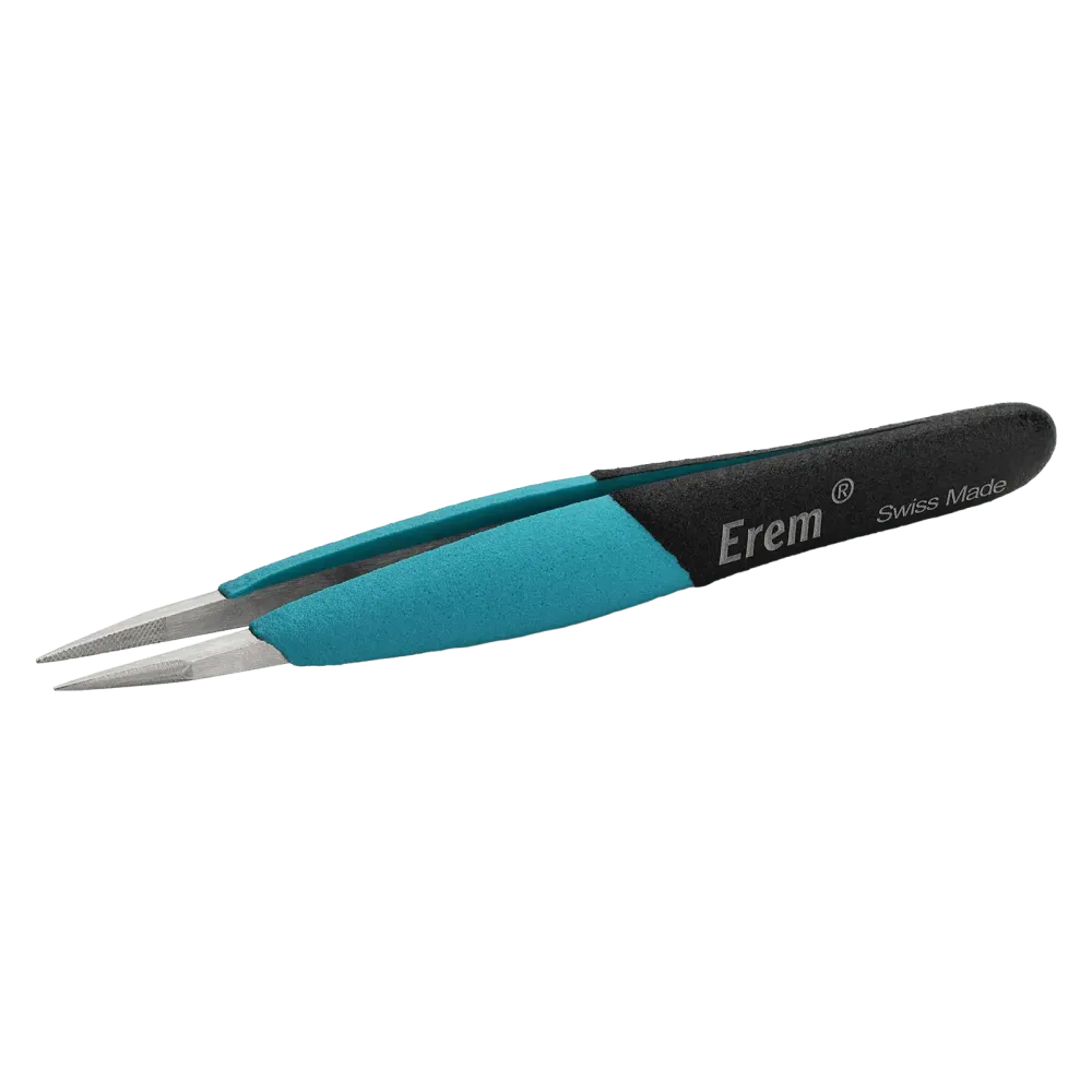 Ergonomic, very robust precision tweezers with straight, strong tips
