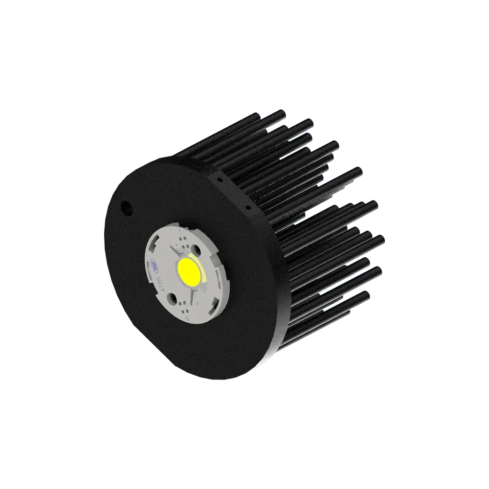 LED pin fin heat sink, ø111mm, H 80mm, Base 10mm, Zhaga holes, Black