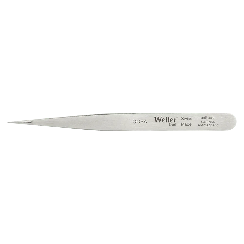 Ergonomic, very robust precision tweezers with straight, strong tips
