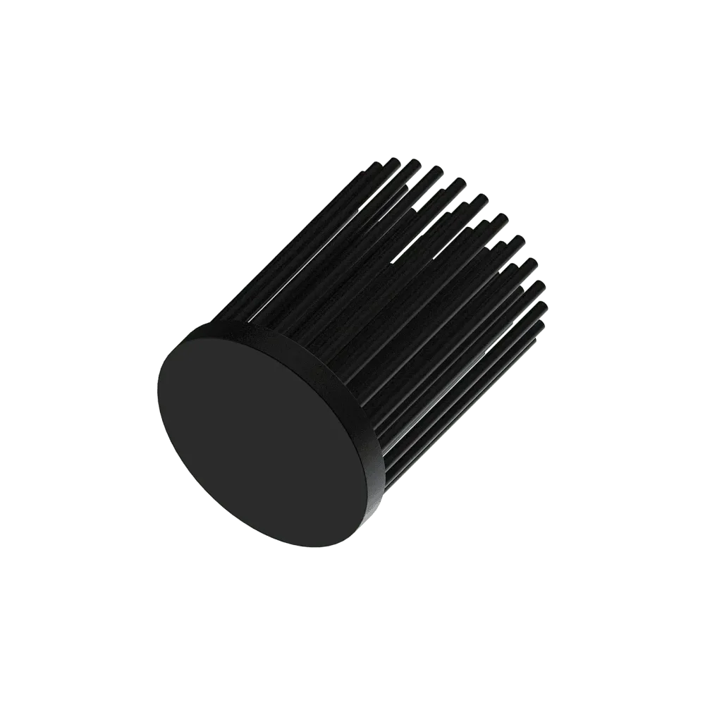 LED pin fin heat sink, ø40mm, H 50mm, Base 5mm, Black anodized