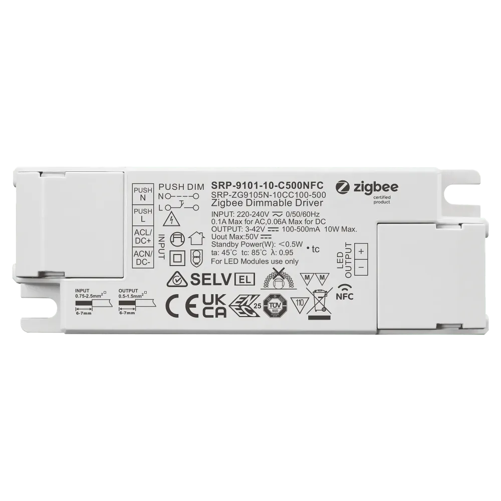 10W ZigBee 3.0, AC-PUSH LED DRIVER CC 100-500mA with NFC