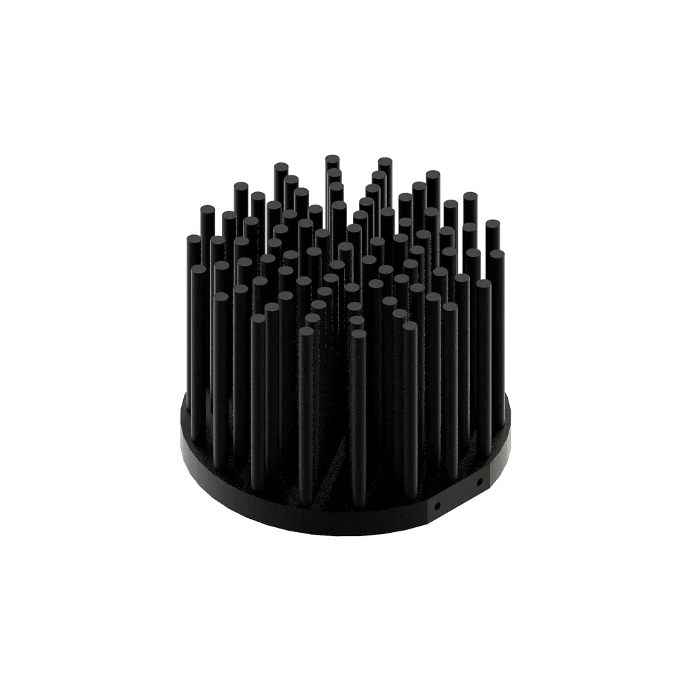 LED pin fin heat sink, ø111mm, H 80mm, Base 10mm, Zhaga holes, Black