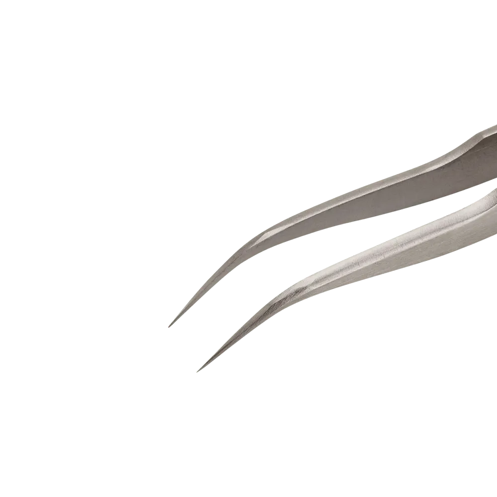 Precision tweezers curved, recessed, with fine tips