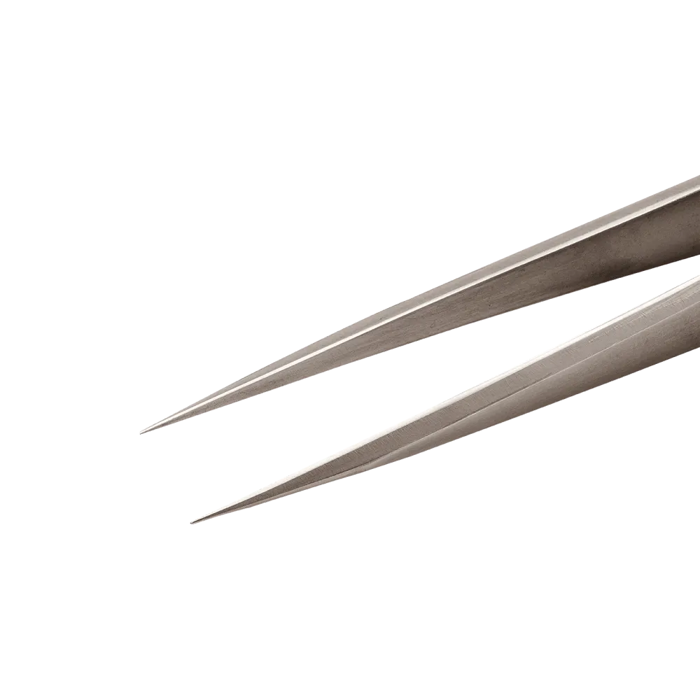 Precision tweezers with pointed tips for work in microelectronics